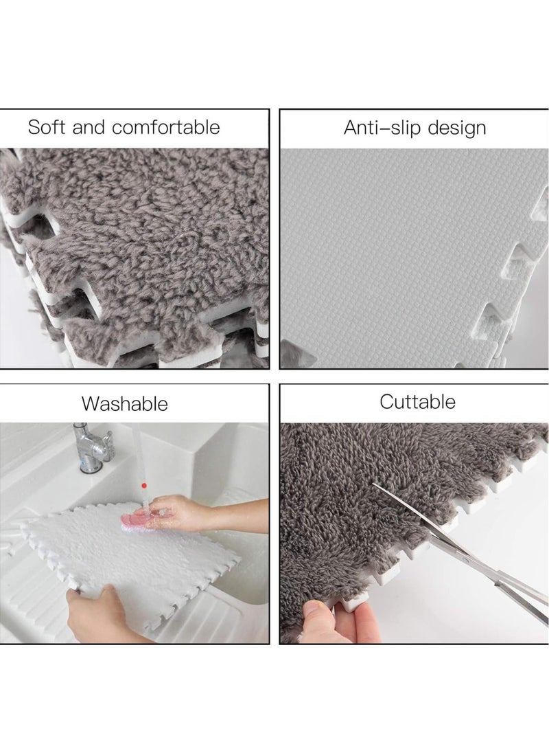 VUCATIN - 12PCS Plush Foam Floor Mat for Baby Kids Thickened Interlocking Play Mat Carpet Tiles with Padding for Toddler Baby Square Soft Fluffy Tiles for Home Playroom Decoration 12" x 12" (White) - Image 1