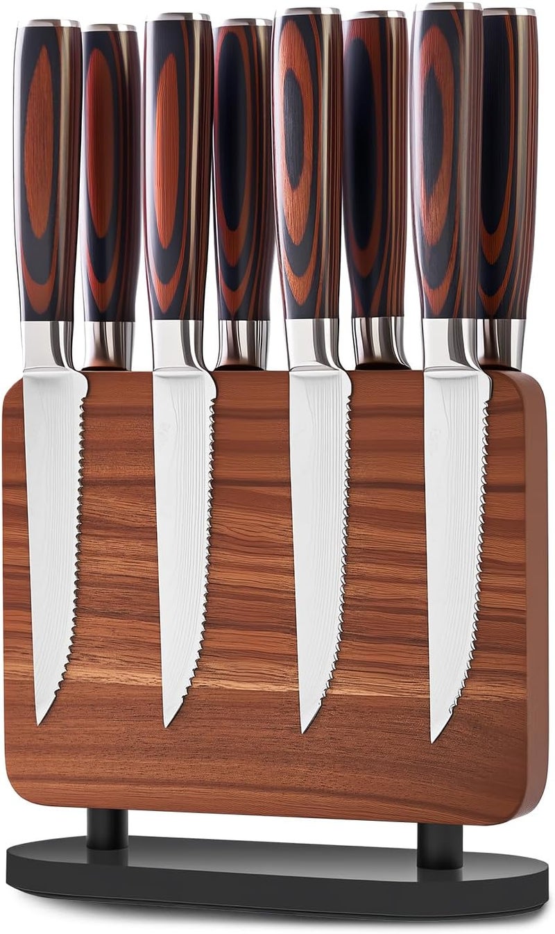 iutgin 8-Piece Serrated Steak Knife Set with Magnetic Knife Holder, Japanese High-Carbon Stainless Steel Steak Knife & Double-Sided Magnetic Knives Stand for Kitchen Counter - Image 1