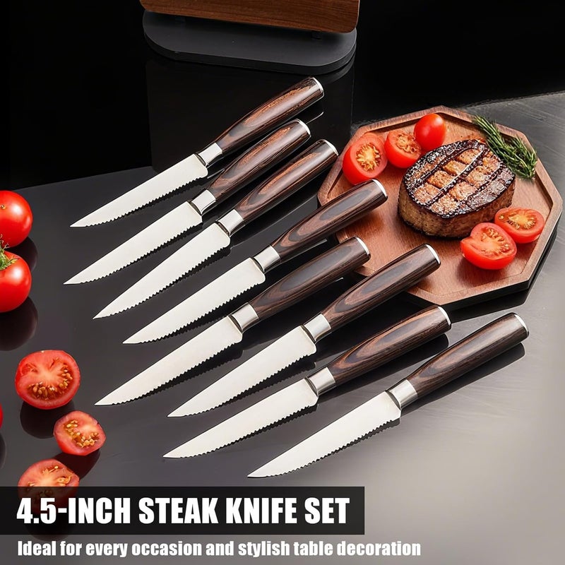 iutgin 8-Piece Serrated Steak Knife Set with Magnetic Knife Holder, Japanese High-Carbon Stainless Steel Steak Knife & Double-Sided Magnetic Knives Stand for Kitchen Counter - Image 2