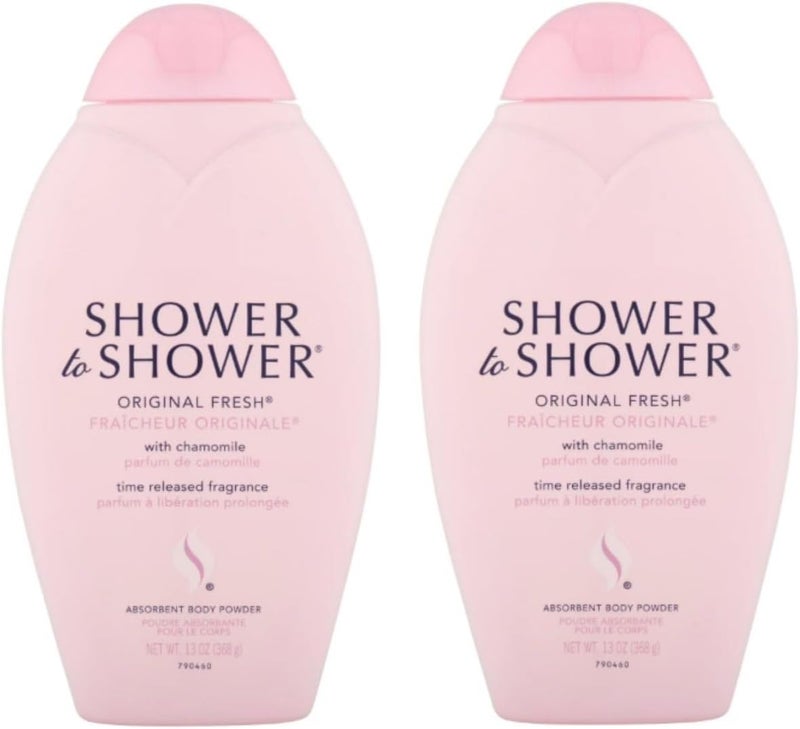 Shower to Shower Absorbent Body Powder, Original Fresh with Chamomile - 13 Ounce Bottles (Pack of 2) - Image 1