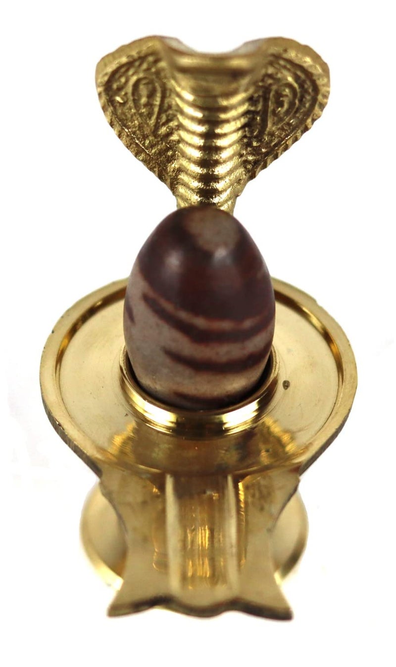 ASHIRWAD Narmadeshwar Shivling with Brass Jalheri (Yoni) Narmada River Banalinga Shiva Lingam Stone for Puja | AE000052-01 (3.0 inches) - Image 3