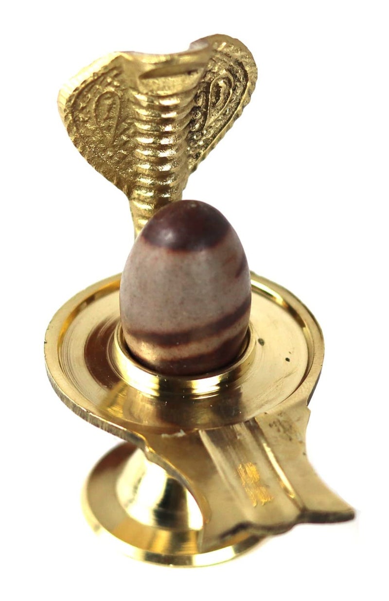 ASHIRWAD Narmadeshwar Shivling with Brass Jalheri (Yoni) Narmada River Banalinga Shiva Lingam Stone for Puja | AE000052-01 (3.0 inches) - Image 1