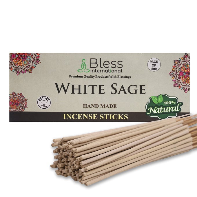 BLESSWHITESAGE 100NATURALHANDMADEHANDDIPPEDINCENSESTICKS ORGANICCHEMICALSCHARCOALFREE PURIFICATIONRELAXATIONPOSITIVITYYOGAMEDITATION BESTWOODSSCENT 500 STICKS 750GM