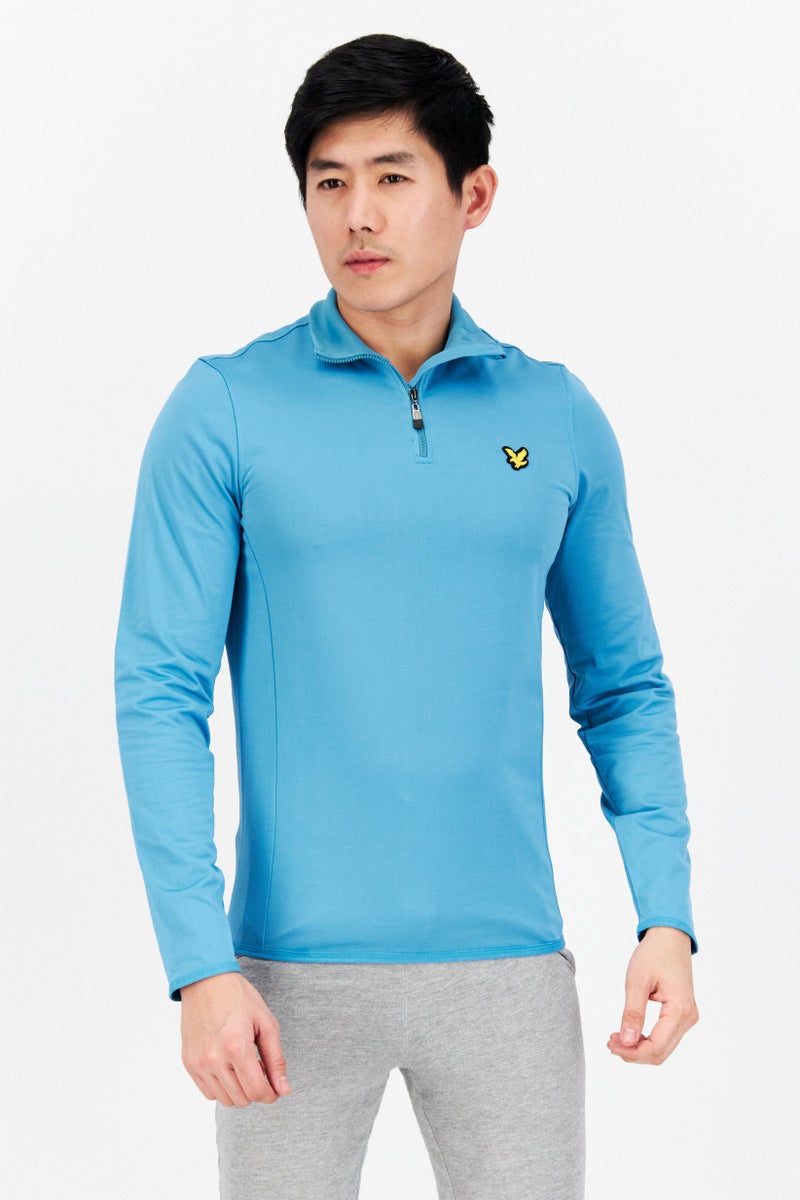 Lyle & Scott سويت شيرتات بأكمام طويلة مع ياقة متوسطة للرجال، شعار العلامة التجارية، أزرق فاتح - Image 1