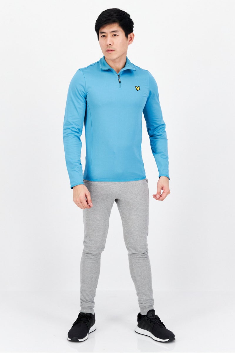 Lyle & Scott سويت شيرتات بأكمام طويلة مع ياقة متوسطة للرجال، شعار العلامة التجارية، أزرق فاتح - Image 3