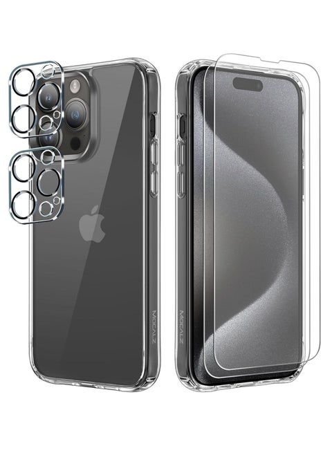 "ELTRAZONE Designed for iPhone 13 Case â Clear 5-in-1 Non-Yellowing Case with 2X Tempered Glass Screen and 2X Camera Lens Protectors, Shockproof with Air-Guard Corners (Non MagSafe)"