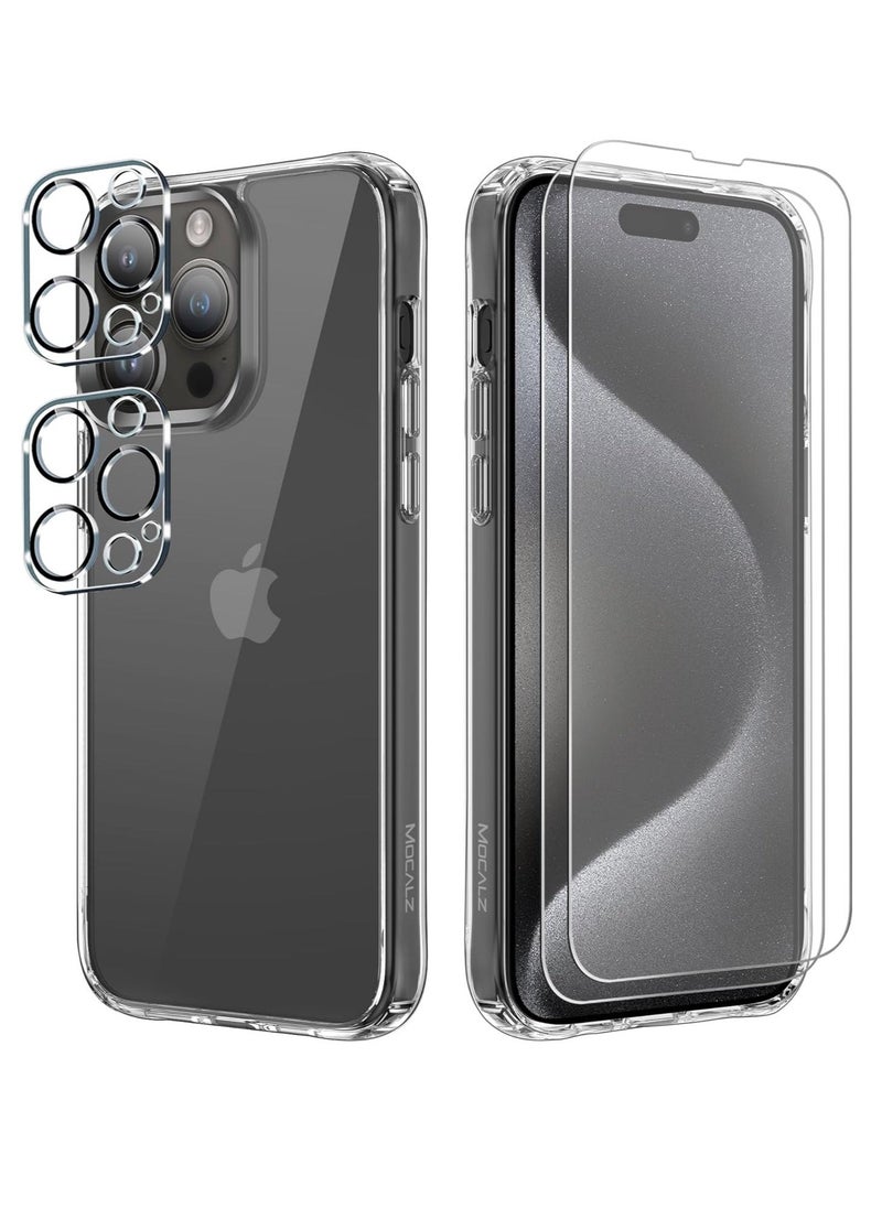 "ELTRAZONE Designed for iPhone 13 Case â Clear 5-in-1 Non-Yellowing Case with 2X Tempered Glass Screen and 2X Camera Lens Protectors, Shockproof with Air-Guard Corners (Non MagSafe)"