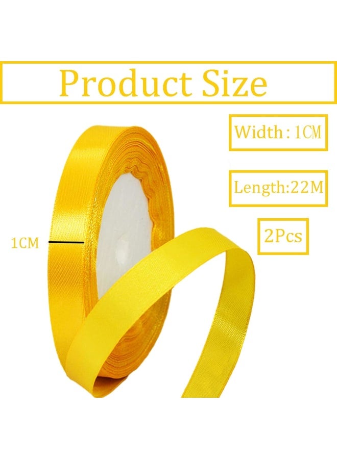 2 Rolls 10mm Wide Yellow Ribbon Yellow Satin Ribbon Wedding Car Ribbon 22m, 0.4 inch Yellow Ribbon for Gift Wrapping Wedding Car Cake Ribbon Hair Bow Florist Bouquet Craft Decoration Ribbon - Image 2