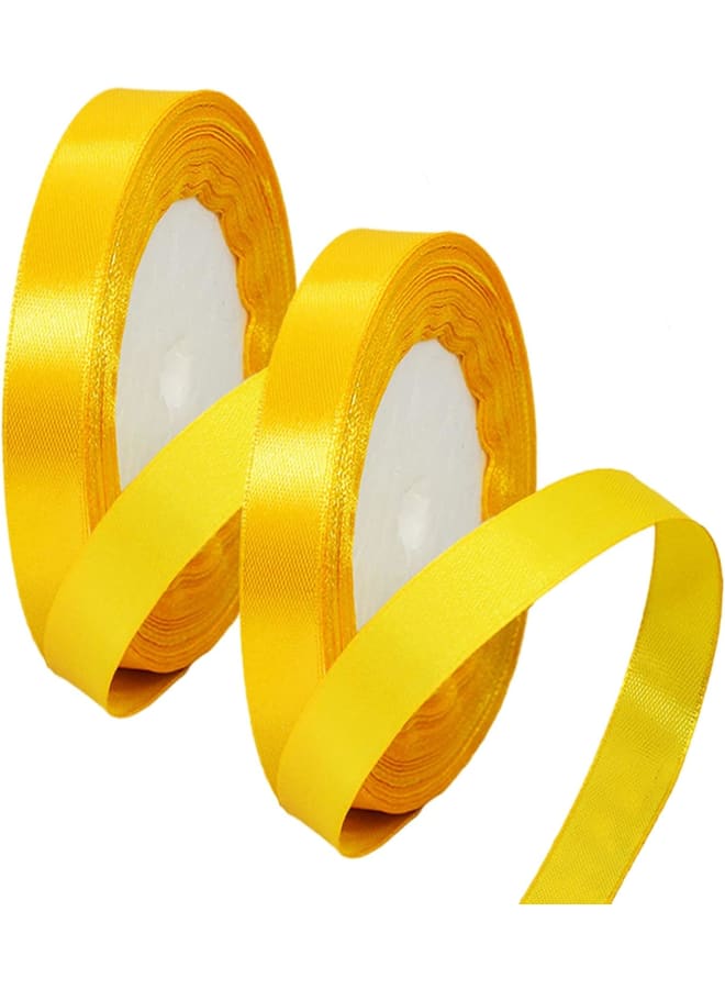 2 Rolls 10mm Wide Yellow Ribbon Yellow Satin Ribbon Wedding Car Ribbon 22m, 0.4 inch Yellow Ribbon for Gift Wrapping Wedding Car Cake Ribbon Hair Bow Florist Bouquet Craft Decoration Ribbon - Image 1