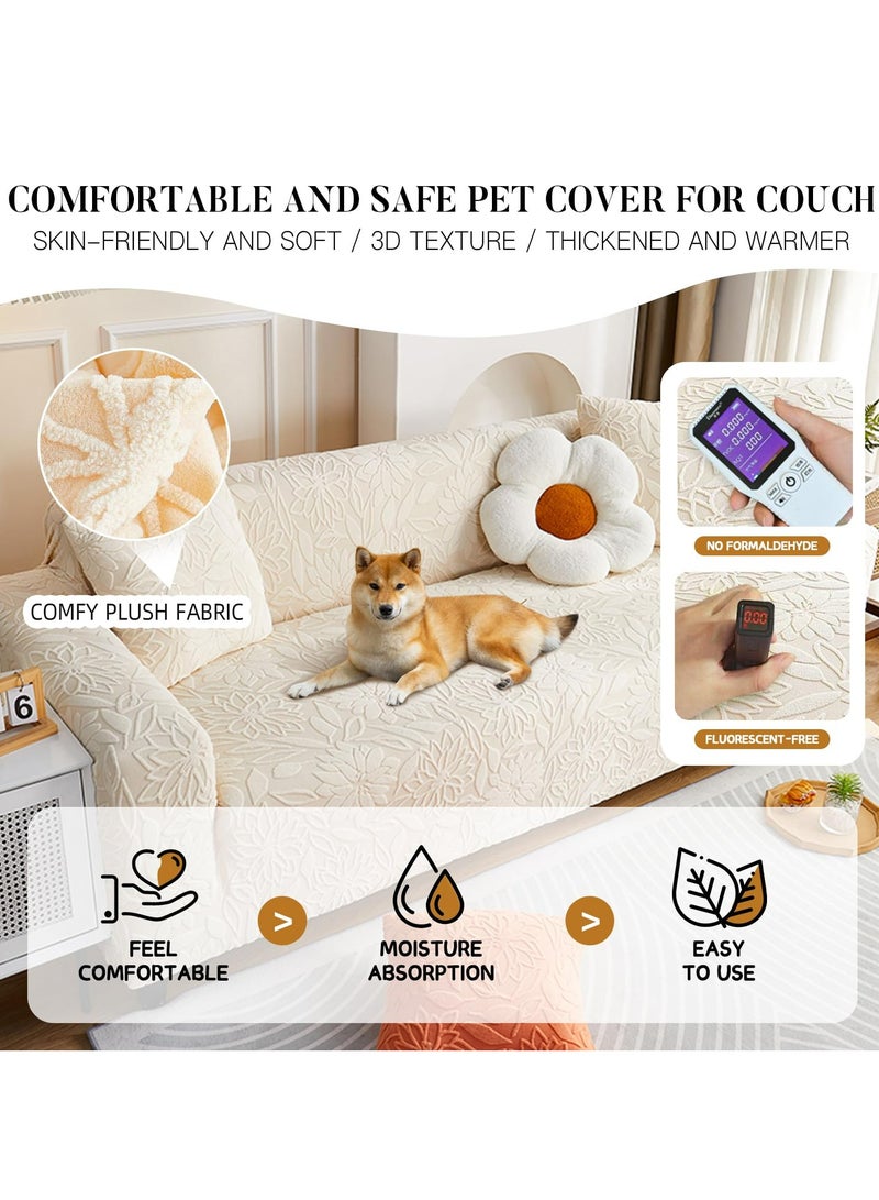 Dominy Sofa Cover with Skirt, Stretch Sofa Slipcover Spandex Non-Slip Soft Couch Covers, Washable Furniture Protector with Anti-Skid Foam and Thick Elastic Cord for 3 Seater, Couch Covers for Sofa, Boho 3D Floral Couch Protector for Dogs, Soft Sofa Covers, Washable Couch Slipcover,Washable Furniture Protector(Beige, 190-230cm) - Image 3
