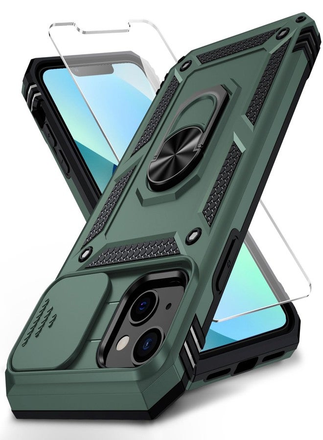 Weycolor for iPhone 13 Mini Case with Camera Lens Cover, HD Screen Protector, 10 FT Military Grade Drop Protection, Magnetic Ring Holder Kickstand Protective Phone Case for iPhone 13 Mini (Pine Green) - Image 1