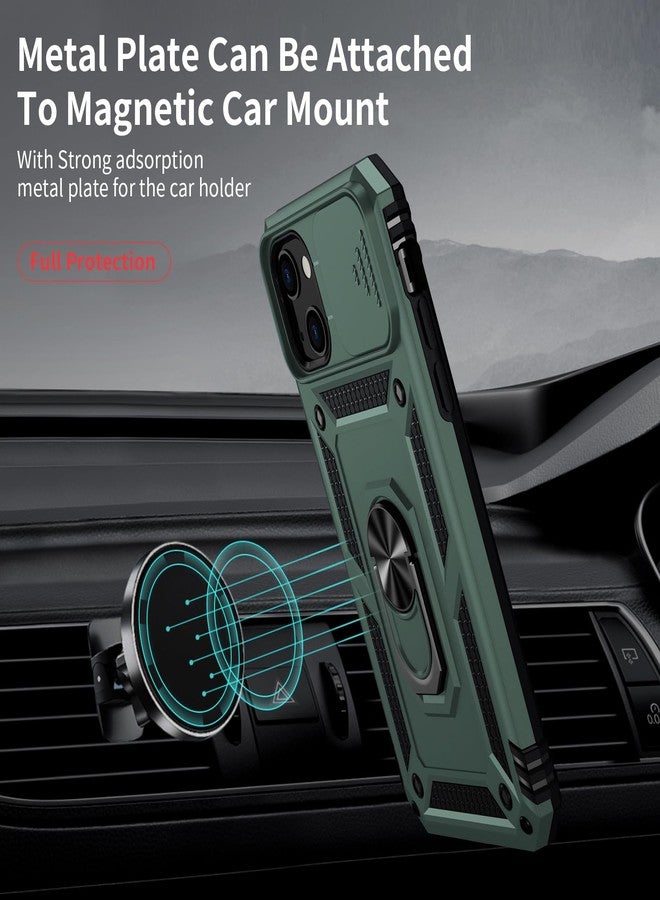 Weycolor for iPhone 13 Mini Case with Camera Lens Cover, HD Screen Protector, 10 FT Military Grade Drop Protection, Magnetic Ring Holder Kickstand Protective Phone Case for iPhone 13 Mini (Pine Green) - Image 2