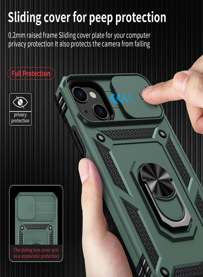Weycolor for iPhone 13 Mini Case with Camera Lens Cover, HD Screen Protector, 10 FT Military Grade Drop Protection, Magnetic Ring Holder Kickstand Protective Phone Case for iPhone 13 Mini (Pine Green) - Image 3