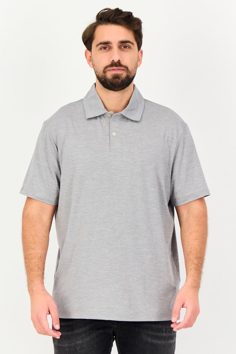 Chaps Men Regular Fit Heather Short Sleeve Polo Shirt, Light Grey - Image 1