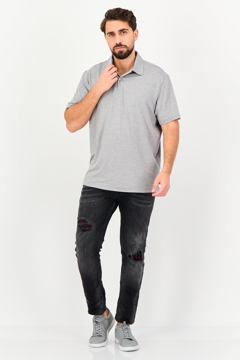 Chaps Men Regular Fit Heather Short Sleeve Polo Shirt, Light Grey - Image 4