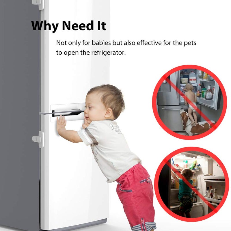 Eudemon Home Refrigerator Fridge Freezer Door Lock Latch Catch Toddler Kids Child Cabinet Locks Baby Safety Child Lock Easy to Install and Use Adhesive no Tools Need or Drill (White,1 Pack) - Image 2