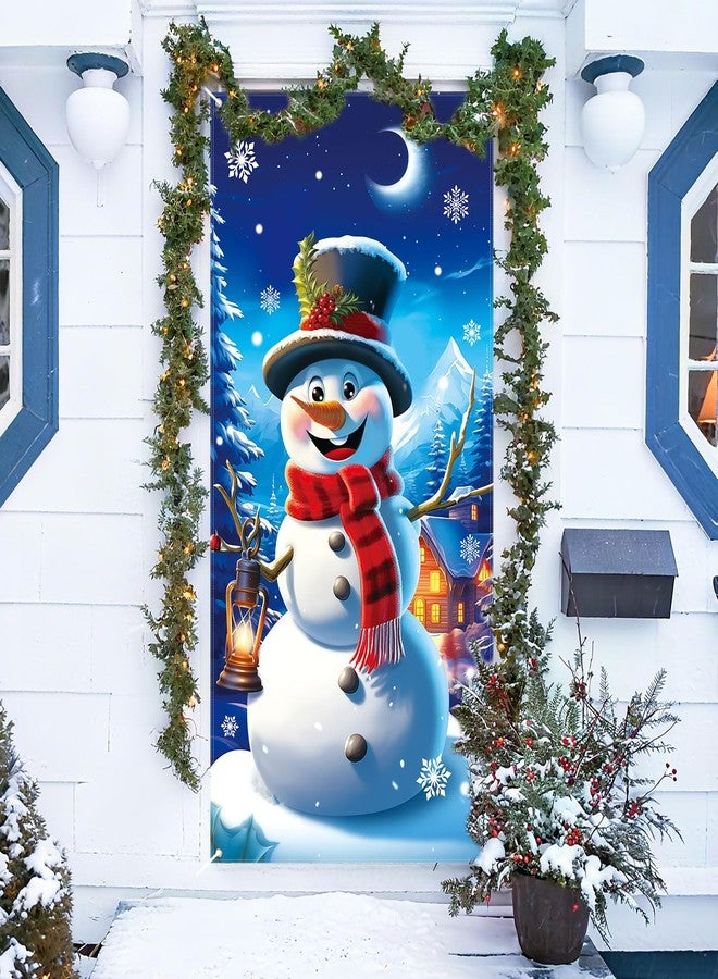LOAVER Christmas Door Cover Snowman Decoration,Large Snowman Door Hanging Backdrop for Winter Party Christmas Indoor Outdoor Banner Holiday Decoration,70.8 x 35.4 Inch - Image 5