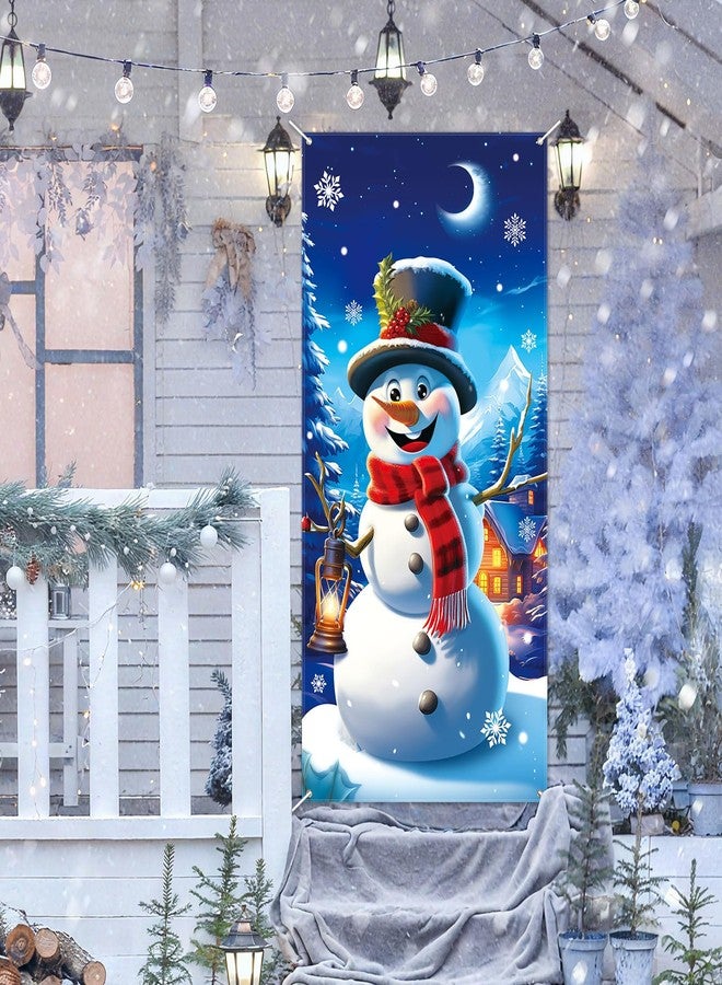 LOAVER Christmas Door Cover Snowman Decoration,Large Snowman Door Hanging Backdrop for Winter Party Christmas Indoor Outdoor Banner Holiday Decoration,70.8 x 35.4 Inch - Image 4