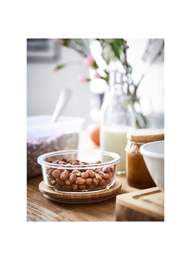 erorex Food Container With Lid, Round Glass/Bamboo, 400 Ml - Image 4