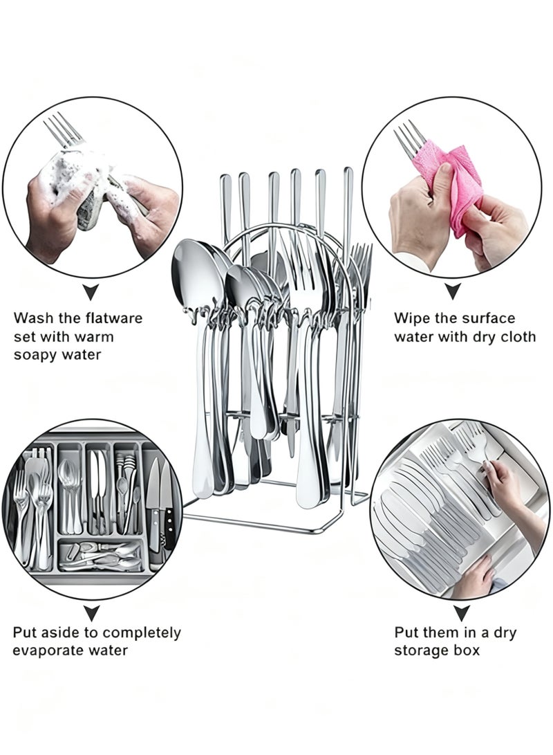 بلومنغ تايم أدوات مائدة من الفولاذ المقاوم للصدأ 24 قطعة هدية مجموعة صناديق ، سكين ستيك الغربية ، شوكة وملعقة مجموعة أدوات المائدة ، أدوات المائدة رف هدية مجموعة صناديق - Image 3