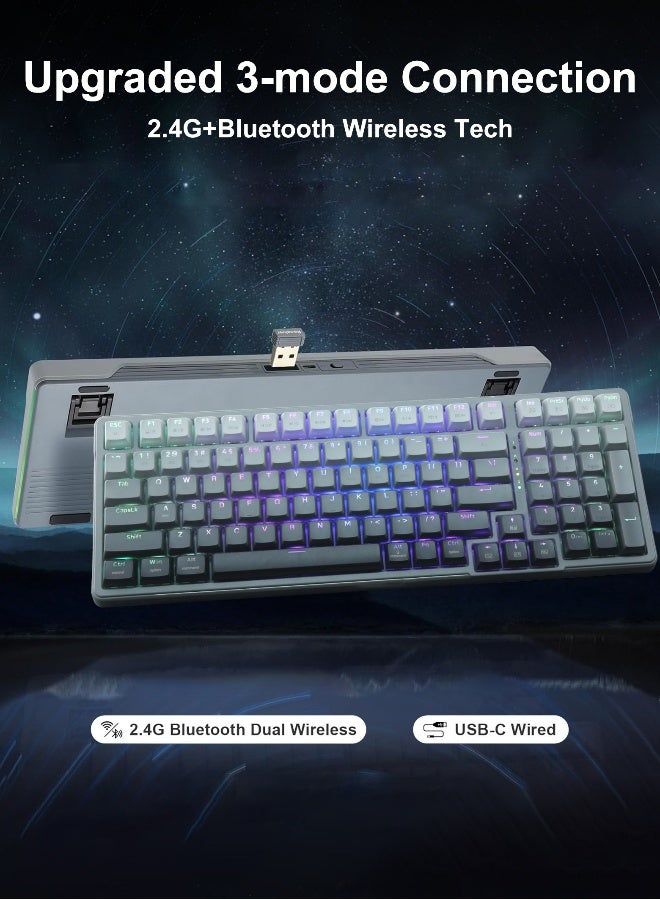Z-99 Wireless Mechanical Keyboard, Tri-Mode Bluetooth 5.0/2.4GHz/USB-C, Hot-Swappable Clicky Blue Switches, Gasket-Mounted, RGB Backlit for PC, Tablet, PS, Xbox - Image 4