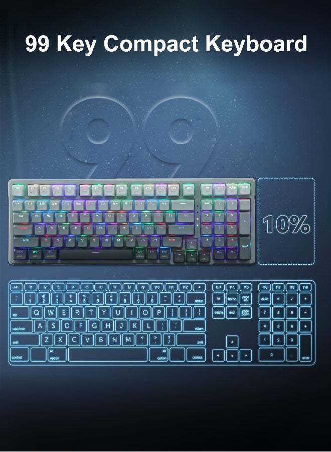 Z-99 Wireless Mechanical Keyboard, Tri-Mode Bluetooth 5.0/2.4GHz/USB-C, Hot-Swappable Clicky Blue Switches, Gasket-Mounted, RGB Backlit for PC, Tablet, PS, Xbox - Image 3