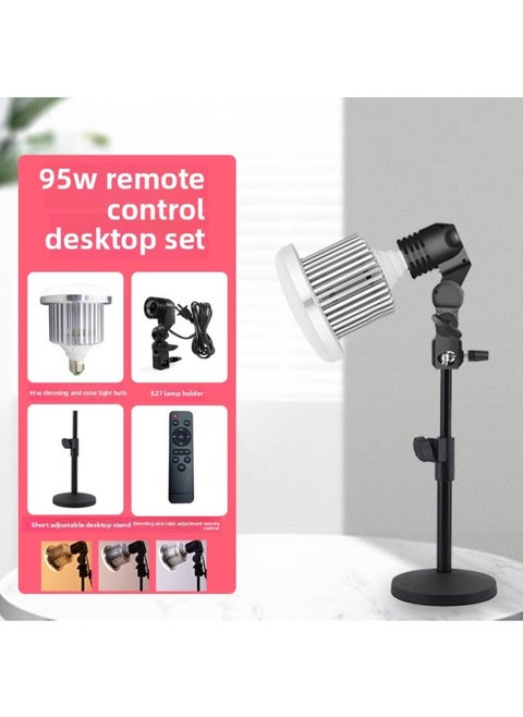 Adjustable LED Photography Bulb Remote Control Desktop Food Lighting Jewelry Live Broadcast Props Camera Lighting Bulbs-Light Source Color:Desktop Short Disc Bracket 95W Remote Control Adjustable Single Lamp Set