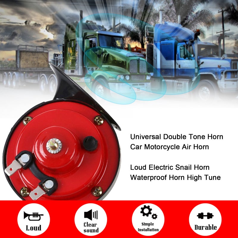 Car Horn: Red Dual-Tone Horn - Loud Clear Sound Premium ABS & Metal Build Customizable 12 Sounds for Cars Trucks Motorcycles Boats - Image 2
