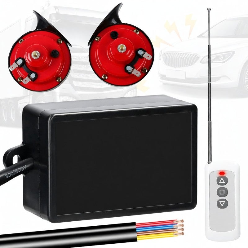Car Horn: Red Dual-Tone Horn - Loud Clear Sound Premium ABS & Metal Build Customizable 12 Sounds for Cars Trucks Motorcycles Boats - Image 1