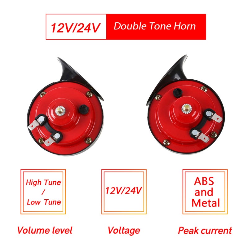 Car Horn: Red Dual-Tone Horn - Loud Clear Sound Premium ABS & Metal Build Customizable 12 Sounds for Cars Trucks Motorcycles Boats - Image 3