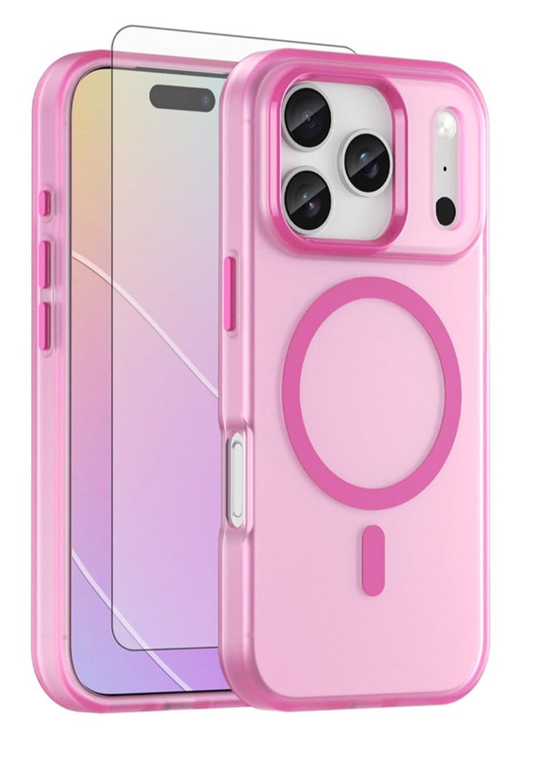 عام غطاء هاتف لآيفون 17 برو 6.3 بوصة، متوافق مع ماج سيف المغناطيسي، حامي شاشة زجاج مقوى، غلاف خلفي نصف شفاف غير لامع مقاوم للصدمات لآيفون 17 برو للنساء والرجال. - Image 1