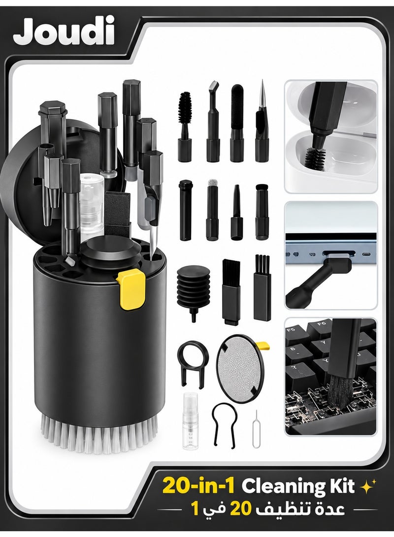 Joudi 20-in-1 Electronics Cleaning Kit, Multi-Functional Keyboard & Screen Cleaning Tool for Laptop, Phone, Earbuds, Headphones & Computer, Portable Cleaning Set, Black - Image 1
