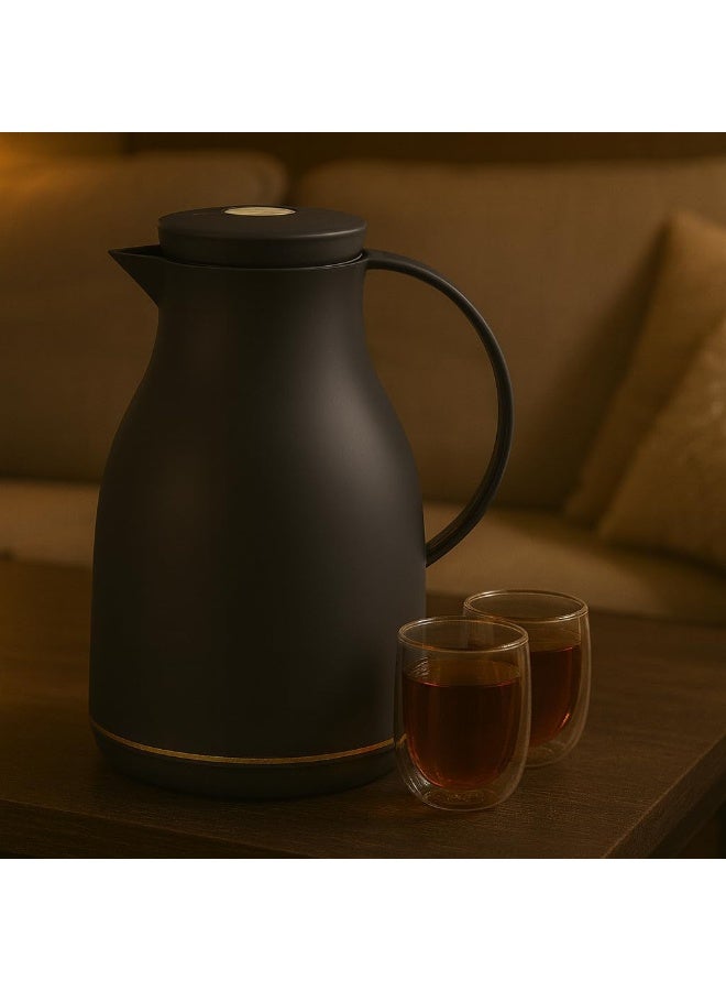 ماستر جولد ترمس شاي وقهوة بسعة لتر واحد بتصميم أنيق | ترمس للمشروبات الساخنة والباردة | ترمس شاي وقهوة محكم الإغلاق بحافة ذهبية | مناسب للمكاتب والفنادق والاستخدام اليومي - Image 2