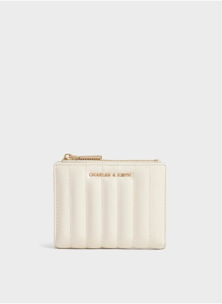 Charles & Keith Donna Crinkle-Effect Panelled Top-Zip Wallet - Cream  - Image 1