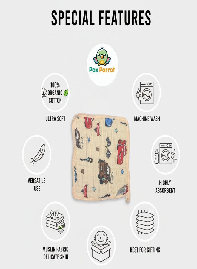 PAX PARROT مناديل وجه الأطفال من باكس باروت فائقة النعومة مكونة من 6 طبقات من قطن الموسلين - قابلة لإعادة الاستخدام، عالية الامتصاص وجيدة التهوية للأطفال حديثي الولادة والرضع والأطفال الصغار (طبعات عشوائية) (صغير، 5 مناديل) - Image 2