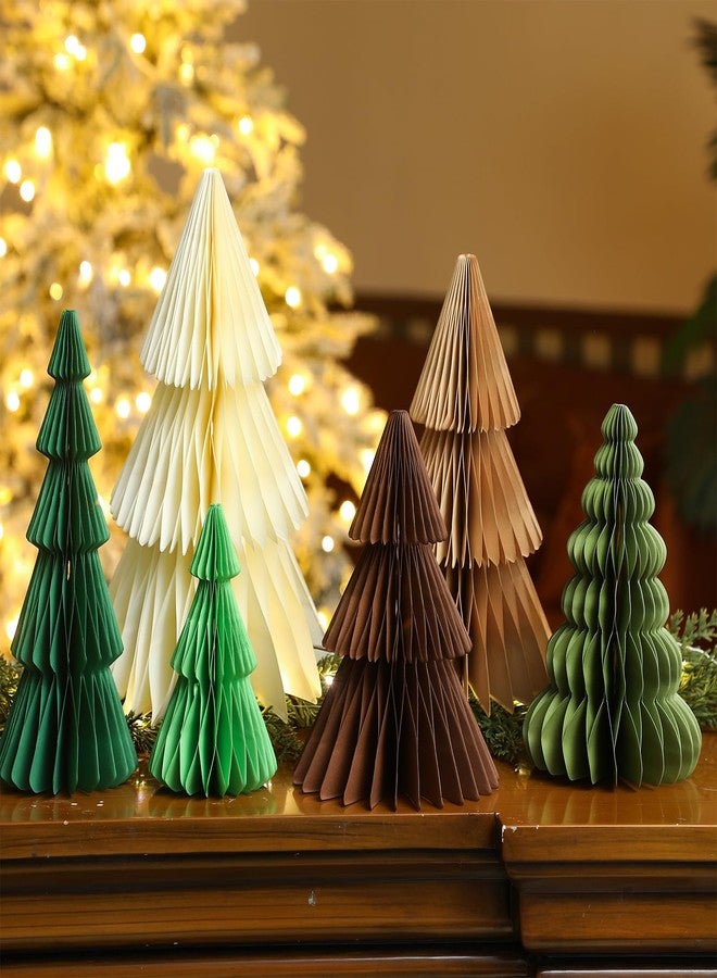 ReliThick 6 Pcs Paper Christmas Tree Decor 3D Honeycomb Trees Table Centerpiece for Modern Christmas Mantel Decorations Home Xmas Holiday Party Decorations (Multicolor) - Image 1