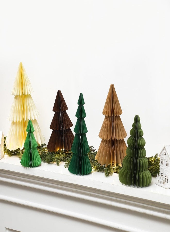 ReliThick 6 Pcs Paper Christmas Tree Decor 3D Honeycomb Trees Table Centerpiece for Modern Christmas Mantel Decorations Home Xmas Holiday Party Decorations (Multicolor) - Image 4