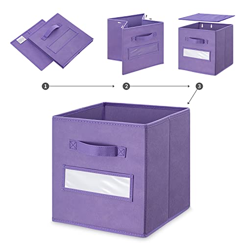 artsdi 11 Inch Storage Cube,Storage bin,cube storage (Set of 10) Foldable Fabric Cube Storage Bins with 10 Labels Window Cards & a Pen,Baskets Containers for Shelves,Closet Organizers Box,Purple - Image 4