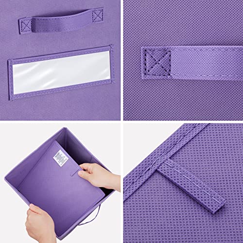 artsdi 11 Inch Storage Cube,Storage bin,cube storage (Set of 10) Foldable Fabric Cube Storage Bins with 10 Labels Window Cards & a Pen,Baskets Containers for Shelves,Closet Organizers Box,Purple - Image 2