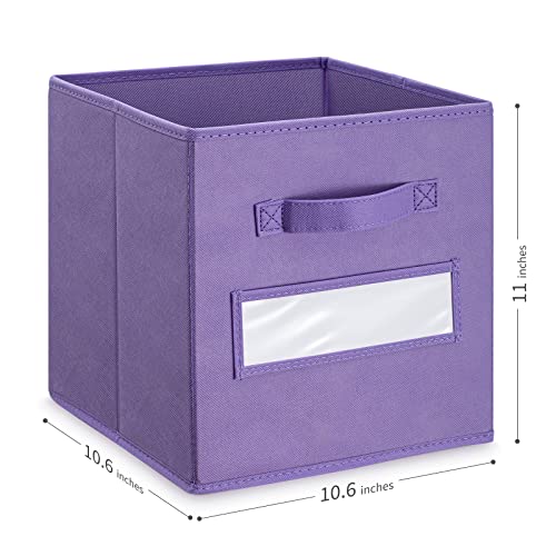artsdi 11 Inch Storage Cube,Storage bin,cube storage (Set of 10) Foldable Fabric Cube Storage Bins with 10 Labels Window Cards & a Pen,Baskets Containers for Shelves,Closet Organizers Box,Purple - Image 3