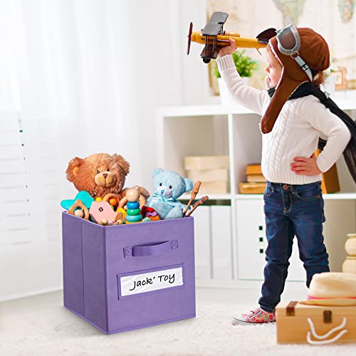 artsdi 11 Inch Storage Cube,Storage bin,cube storage (Set of 10) Foldable Fabric Cube Storage Bins with 10 Labels Window Cards & a Pen,Baskets Containers for Shelves,Closet Organizers Box,Purple - Image 5