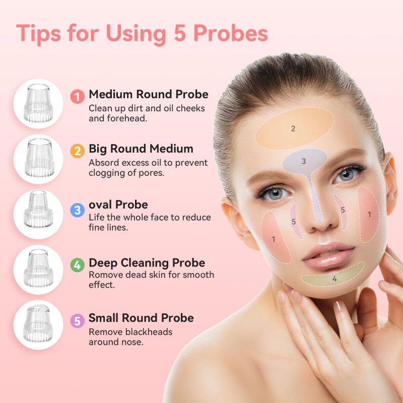 FREESHOW Blackhead Remover Pore Vacuum Upgraded Facial Pore Cleaner Electric Comedone Whitehead Extractor Tool-5 Suction Power,5 Probes,USB Rechargeable Blackhead Vacuum Kit for Women & Men - Image 3