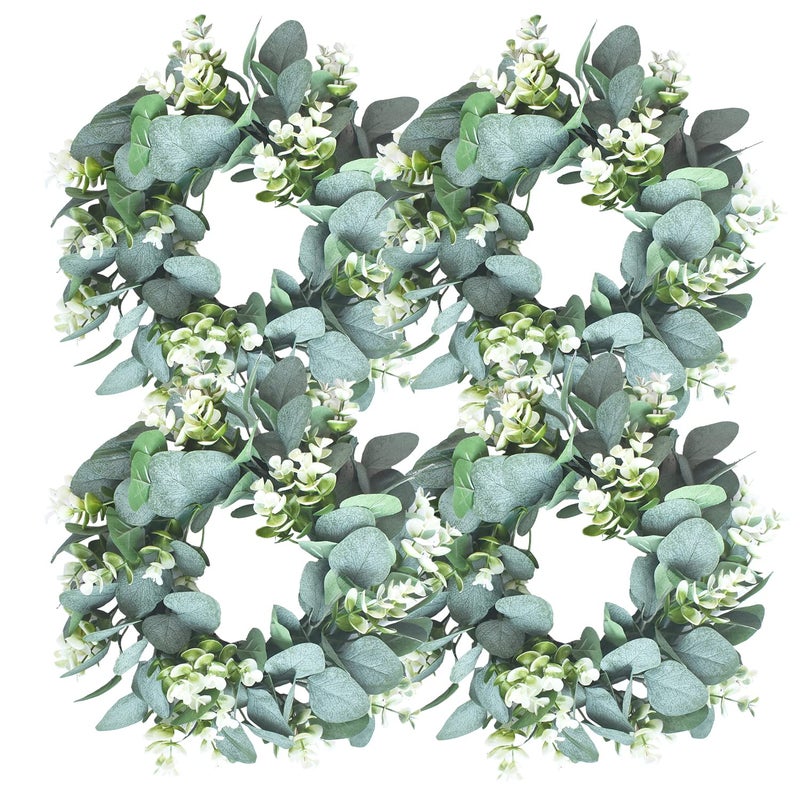 LSKYTOP 4 Pcs Green Eucalyptus Wreath Round Wreath Artificial Wreath Farmhouse Wreath for Door Wall Window Decor11InchPC