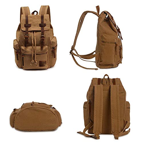 AUGUR High Capacity Canvas Vintage Backpack - for School Travel 12-15" Laptop Backapcks for Men Casual Daypacks Rucksack (M-Khaki) - Image 4