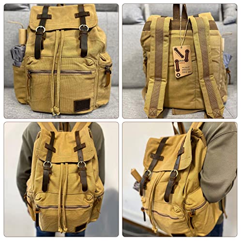 AUGUR High Capacity Canvas Vintage Backpack - for School Travel 12-15" Laptop Backapcks for Men Casual Daypacks Rucksack (M-Khaki) - Image 5