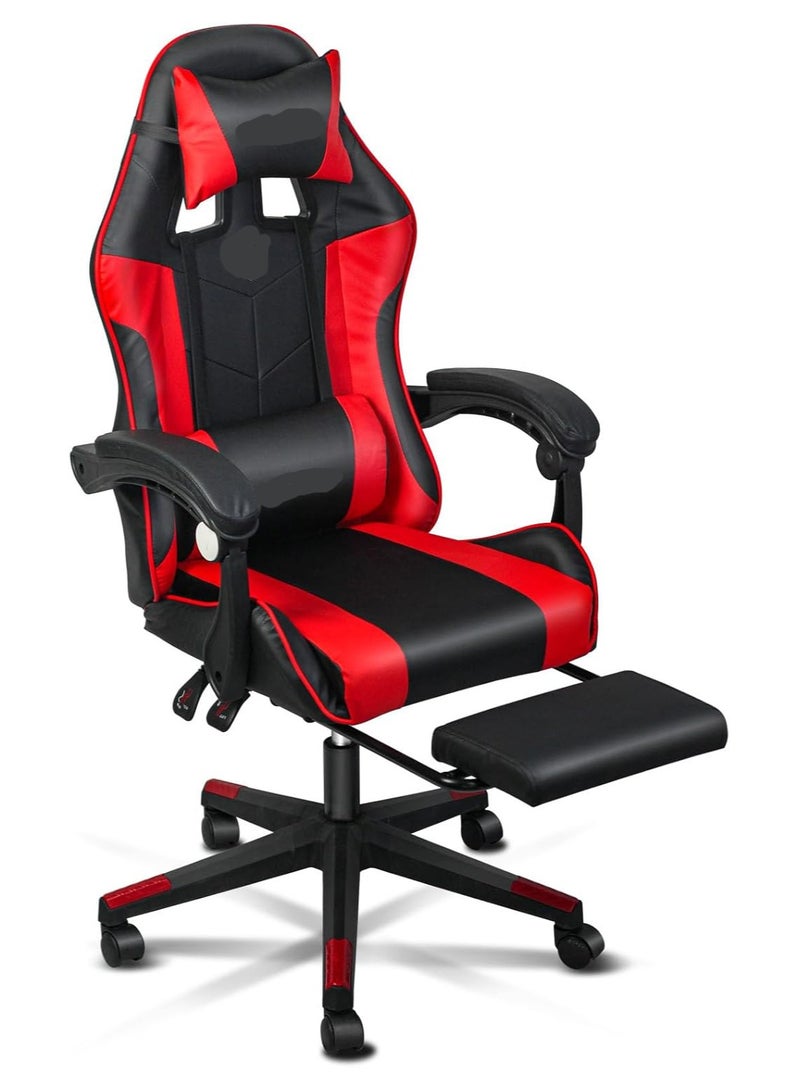 Beauenty Computer Gaming Chair,Adjustable Height Desk Chair with Rest Foot Rest,Ergonomic Leather Lumbar Cushion,with 140° Tilt, Armrests, Headrest, Swivel Wheels - User Install Manual,Red - Image 1