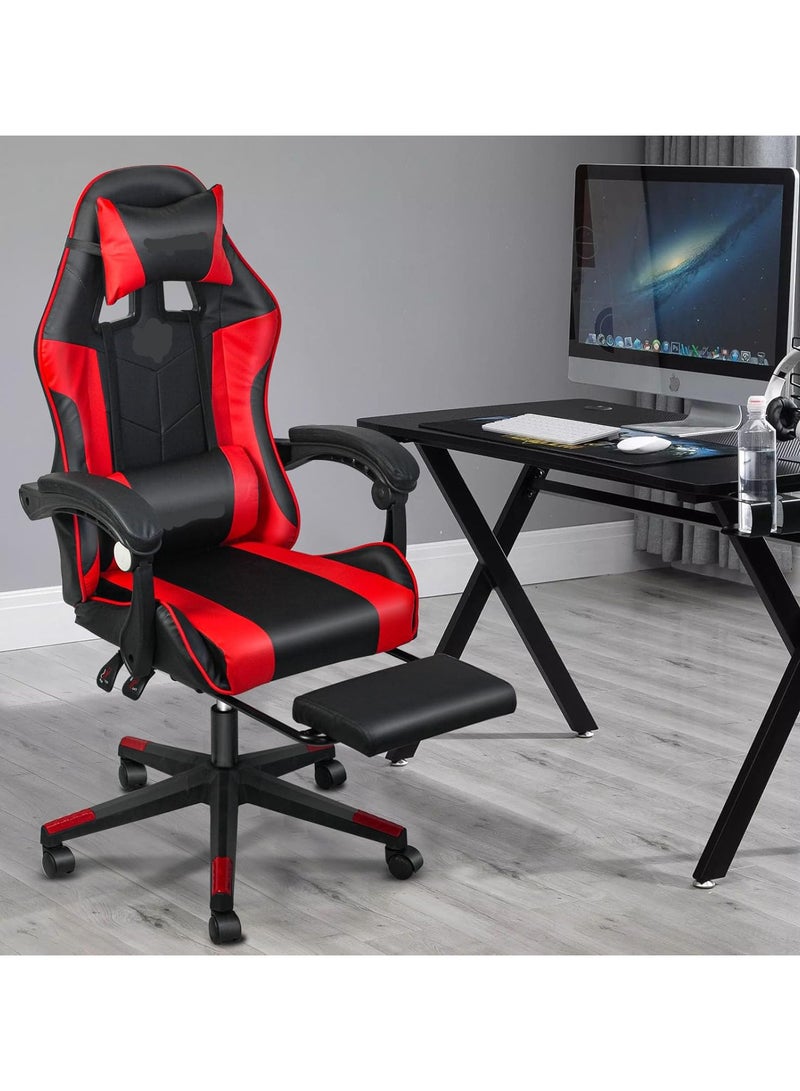 Beauenty Computer Gaming Chair,Adjustable Height Desk Chair with Rest Foot Rest,Ergonomic Leather Lumbar Cushion,with 140° Tilt, Armrests, Headrest, Swivel Wheels - User Install Manual,Red - Image 2