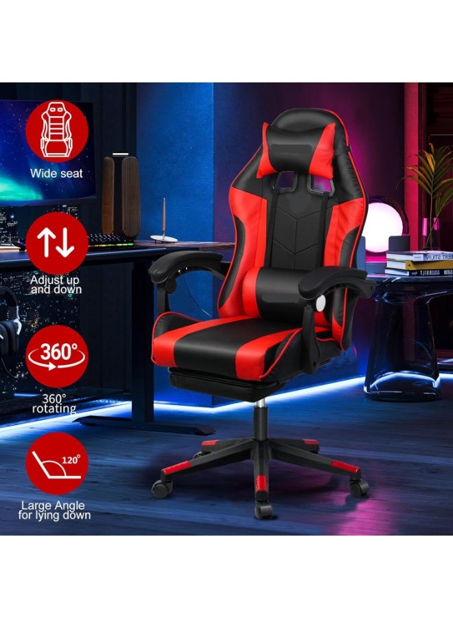 Beauenty Computer Gaming Chair,Adjustable Height Desk Chair with Rest Foot Rest,Ergonomic Leather Lumbar Cushion,with 140° Tilt, Armrests, Headrest, Swivel Wheels - User Install Manual,Red - Image 5