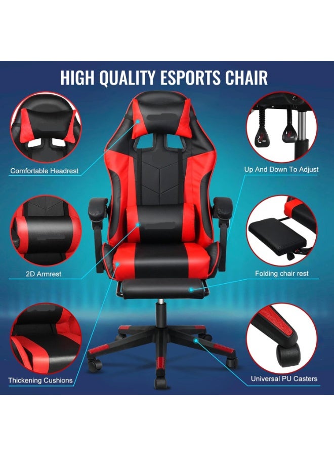 Beauenty Computer Gaming Chair,Adjustable Height Desk Chair with Rest Foot Rest,Ergonomic Leather Lumbar Cushion,with 140° Tilt, Armrests, Headrest, Swivel Wheels - User Install Manual,Red - Image 3
