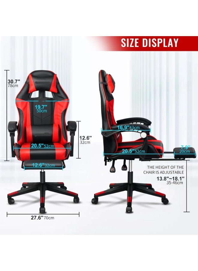 Beauenty Computer Gaming Chair,Adjustable Height Desk Chair with Rest Foot Rest,Ergonomic Leather Lumbar Cushion,with 140° Tilt, Armrests, Headrest, Swivel Wheels - User Install Manual,Red - Image 4